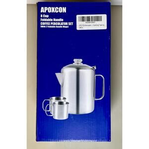 Coffee Percolator Set - 8 Cup Foldable Handle w/ 2 Foldable Handle Mugs